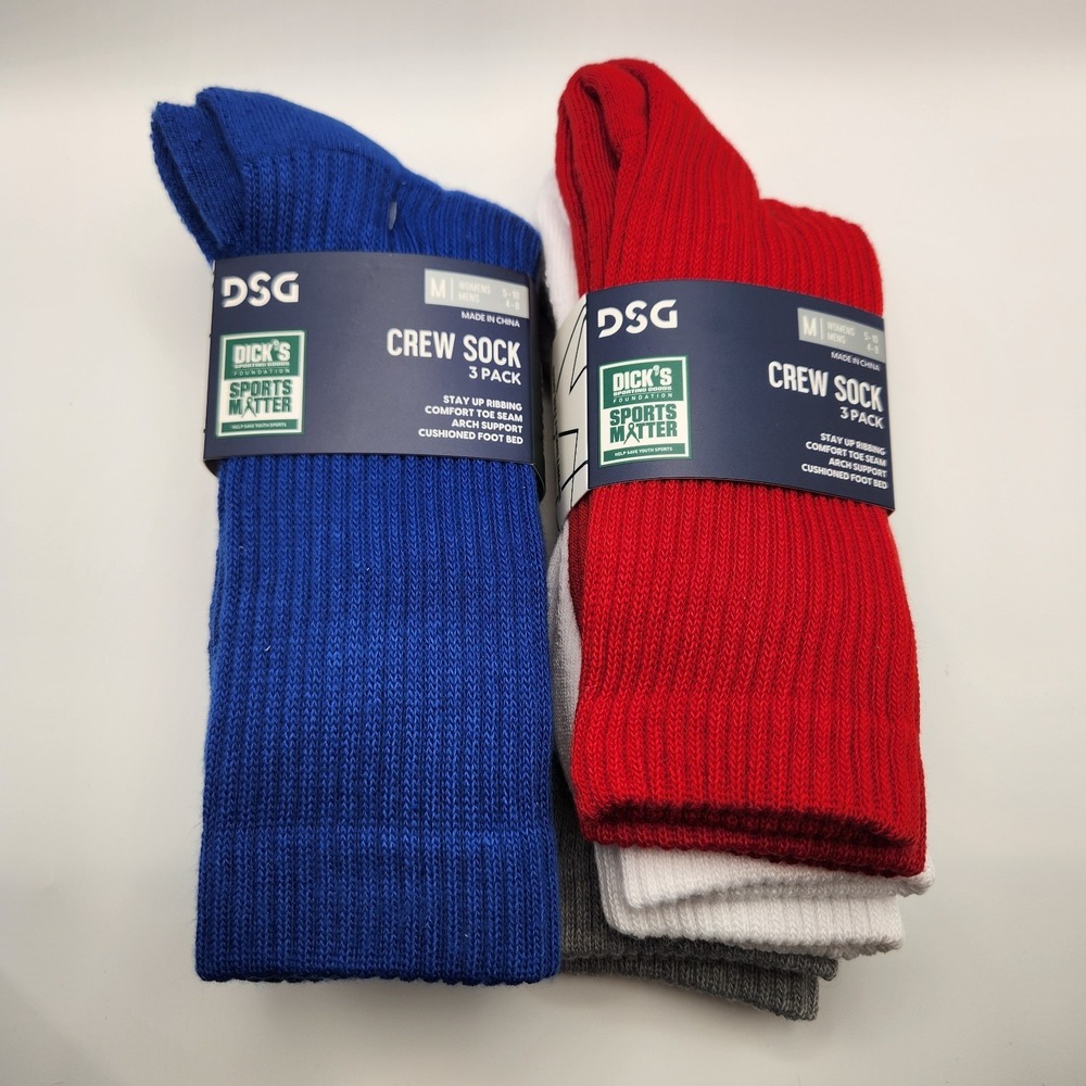 DSG Crew Sock 3 Pack Womens 5-10 Men's 4-8 x2 NWT 6 Pairs Total